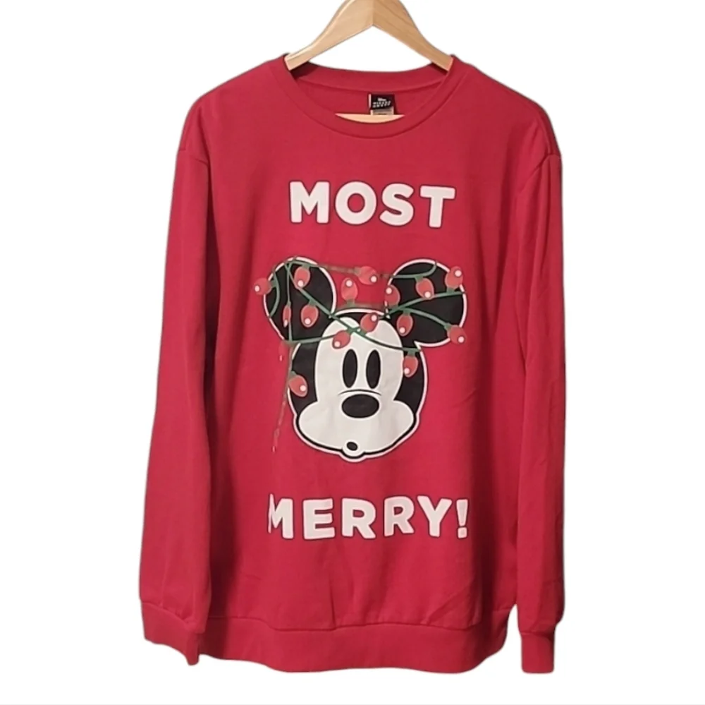 DISNEY Mickey Mouse Most Merry Red Sweatshirt XL 1X Ugly Christmas Sweater XMAS - Picture 7 of 12